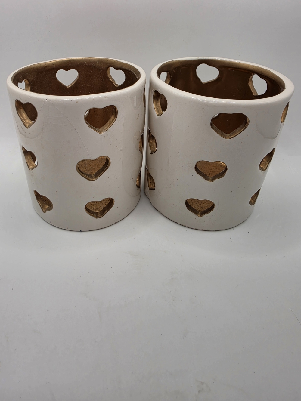 Newclassic White Ceramic Heart Cutout Votive Candle Holder Set of 2